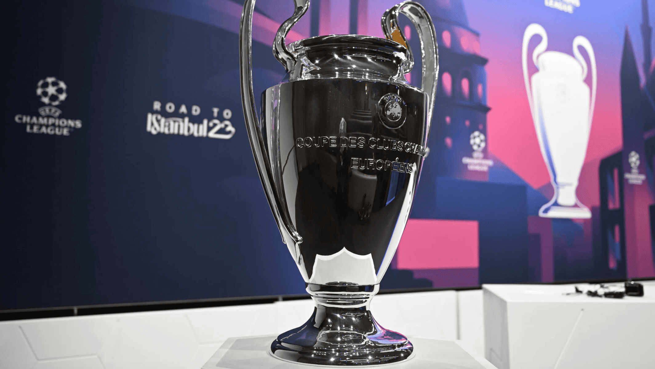 Champion League Trophy on Stage